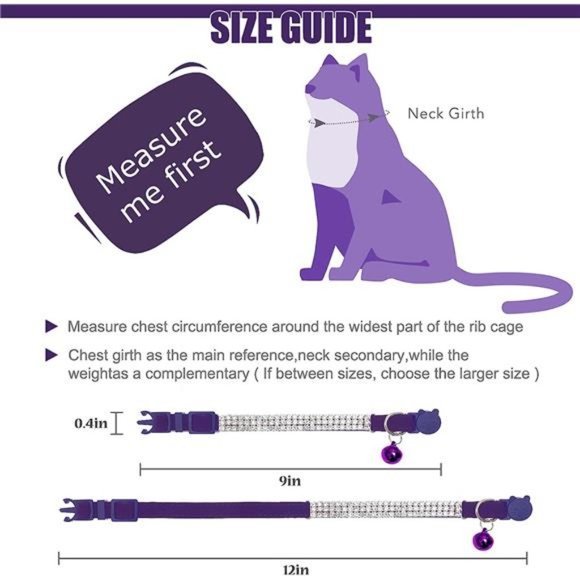 Soft Velvet Safe Cat Collars for Girl Cats -2 Pack Rhinestones Bling Diamante - Picture 2 of 6